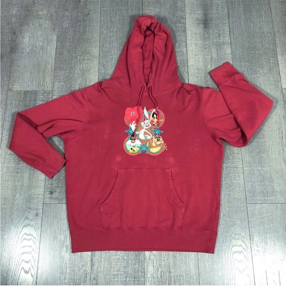UNIQLO x LOONEY TUNES WB Long Sleeve Sweat Pullover Red Hoodie‎ Size XL - Picture 2 of 9
